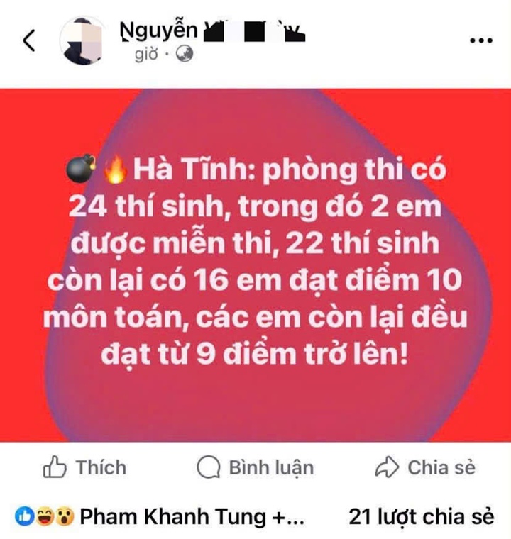 Phòng thi có 16/22 thí sinh đạt điểm 10 môn Toán, Sở GD-ĐT Hà Tĩnh lên tiếng
